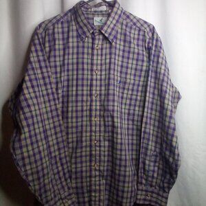 Flying Scotsman Button Down Shirt Men XL Long Sleeve Pocket Plaid Purple Blue